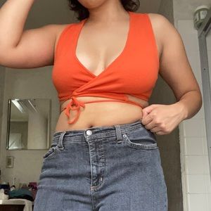 Motel rocks orange cross tie crop top